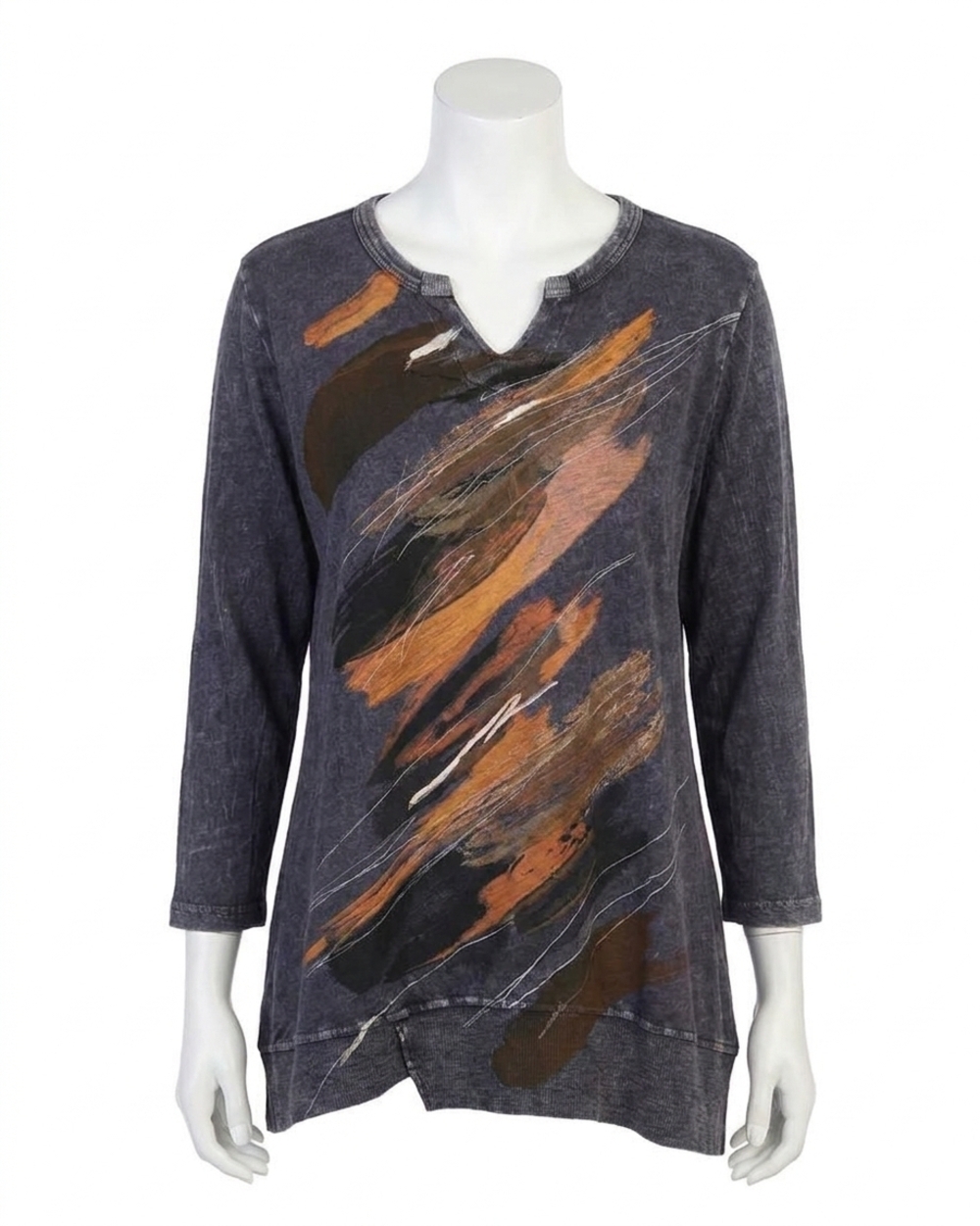 NEW JESS & JANE opera mineral washed split v-neck top in violet